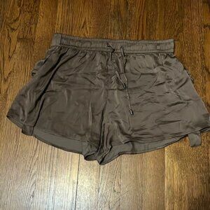 Armani Exchange Olive Green Satin Elastic Waist Shorts